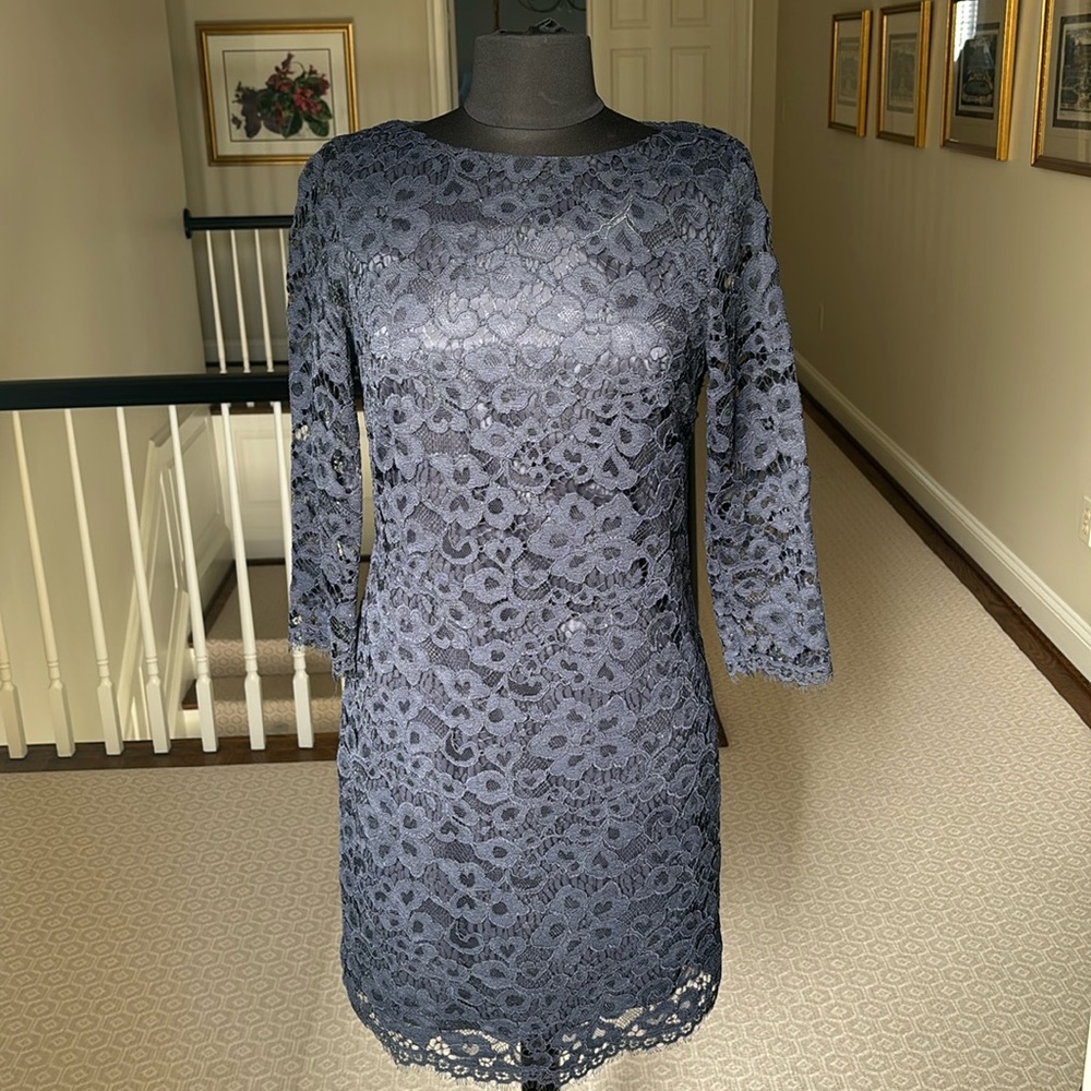 Trina Turk Navy Blue Long Sleeve Lace Dress